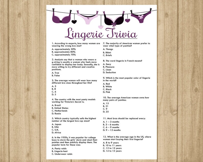 Bachelorette Party Game Lingerie Trivia Lingerie Shower - Etsy