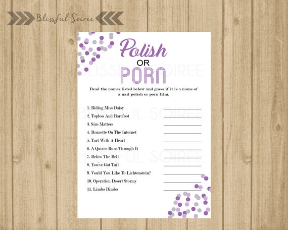 Porn Lingerie Bridal Shower - Polish or Porn | Bachelorette Party Game | Lingerie Shower Game | DIY  Printing | Wedding Shower Game | Purple and Gray Confetti | BG8