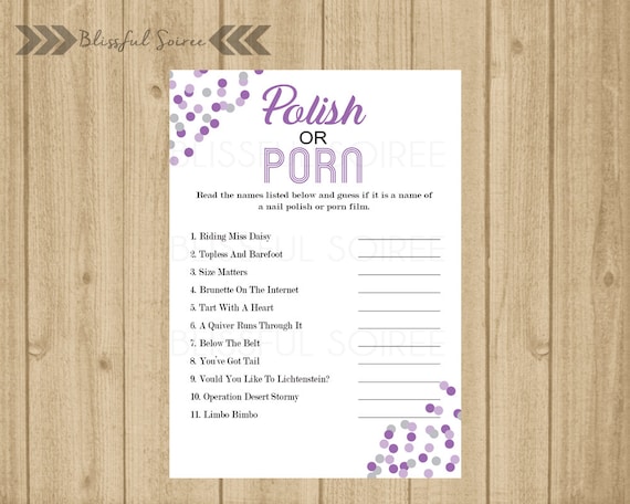 Porn Lingerie Bridal Shower - Polish or Porn | Bachelorette Party Game | Lingerie Shower Game | DIY  Printing | Wedding Shower Game | Purple and Gray Confetti | BG8