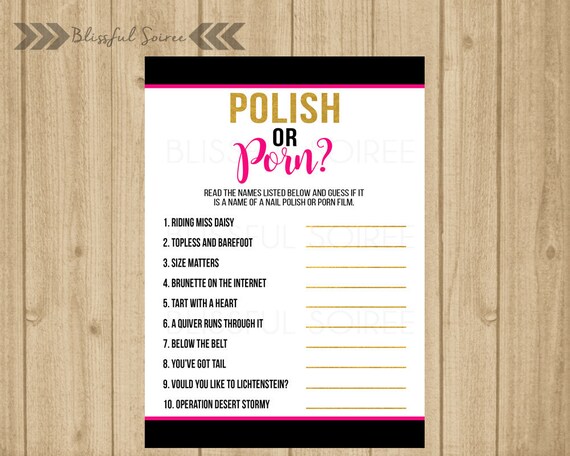 Lingerie Shower Porn - Polish or Porn | Bachelorette Party Game | Lingerie Shower Game | Bridal  Shower Game | Gold Black Pink | Spade Inspired | BRS15