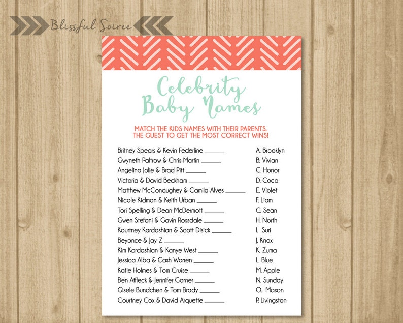 Celebrity Baby Shower Game Printable Celebrity Baby Name - Etsy