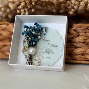 Personalisierter Magnet Favor, Epoxidharz-Magnet, Verlobungsgeschenk, Brautpartybevorzugungen, Trockenblumenmagnet für Gäste, Hochzeitsgeschenke, Hochzeitsmagnet
