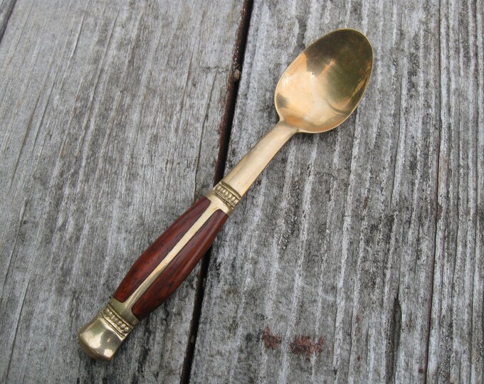 Vintage Small Demitasse Spoon Brass and Wood Etsy