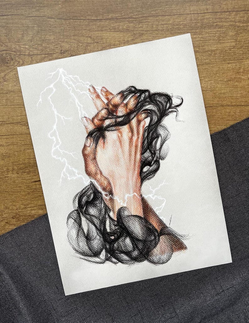 Interlocking Hands Art Print, Shadow, Lightning, Bookish, Fantasy Art ...