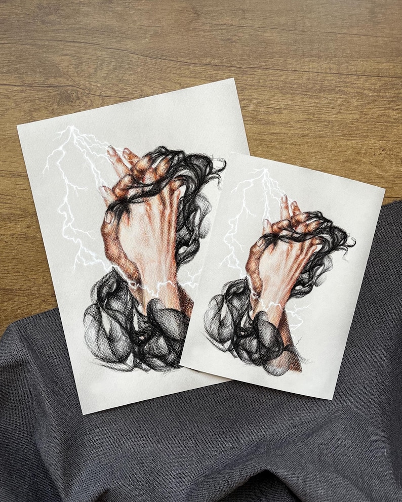 Interlocking Hands Art Print, Shadow, Lightning, Bookish, Fantasy Art ...