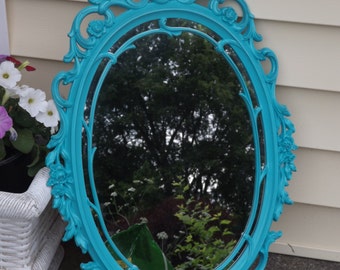 OVAL Mirror, Ornate Mirror,Seaside Aqua Wall Mirror, 29 x 18 OR CHOOSE Color ,Nursery Mirror