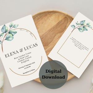 Moderne Hochzeit İnvit-Elegante Grüne Hochzeit Einladungs-editierbare diy Hochzeit Karte Schöpfer Einladungsvorlage-Minimalistische Botanische İnvitation