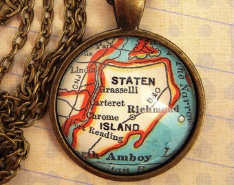 Staten Island New York Map Pendant Necklace Custom Map Jewelry Personalized Bridesmaids Wedding Groomsmen Gift Ideas
