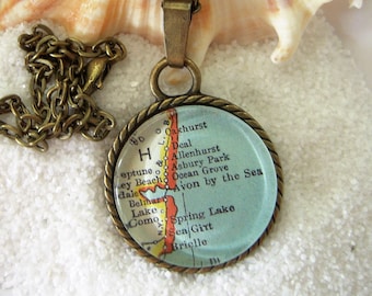 Asbury Park New Jersey Shore Custom Map Pendant Necklace Personalized Map Jewelry Gift Ideas House Guest
