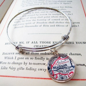 Custom Map Charm Bracelet You Choose Location Adjustable Bangle Bracelet College Student Gift Ideas Graduation Bridesmaids