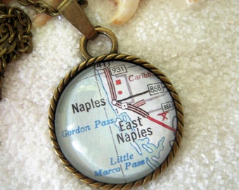 Naples Florida Custom Map Pendant Necklace Personalized Map Jewelry Gift Ideas or You Choose Location