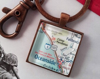 Camp Pendleton California Custom Map Jewelry Vintage Map Keychain or Pendant Necklace Personalized Military Service Marine Base Gift Ideas