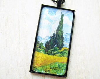 Vincent Van Gogh Pendant Necklace Wheatfield With Cypresses Expressionism Painting Wearable Art Jewelry France Post Impressionism