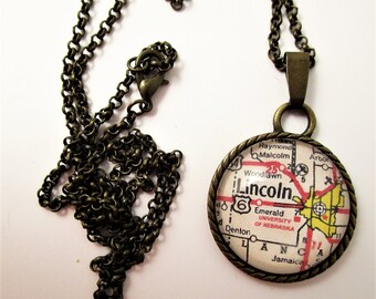 University of Nebraska Lincoln Nebraska Custom Map Jewelry Pendant Necklace, Personalize Map Jewelry, Charms, Cuff Links, Gift Ideas