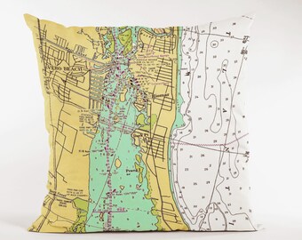 Vero Beach Navigation Chart Pillow Vintage Nautical Sounding Map Pillows 16" Square Marine Cartography Christmas Housewarming Gift Ideas