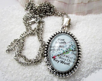 Key West Florida Map Pendant Necklace OR You Choose Location Map Jewelry Personalized Map Custom Wedding Bridesmaids Gift Ideas