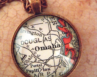 Omaha Nebraska Creighton University Map Jewelry Map Pendant Necklace Personalize Map Jewelry UNO College Student Gift Ideas