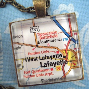Purdue University Custom Map Jewelry West Lafayette Indiana Vintage Map Pendant Necklace Personalize Map Cuff Links Groomsmen Gift Ideas