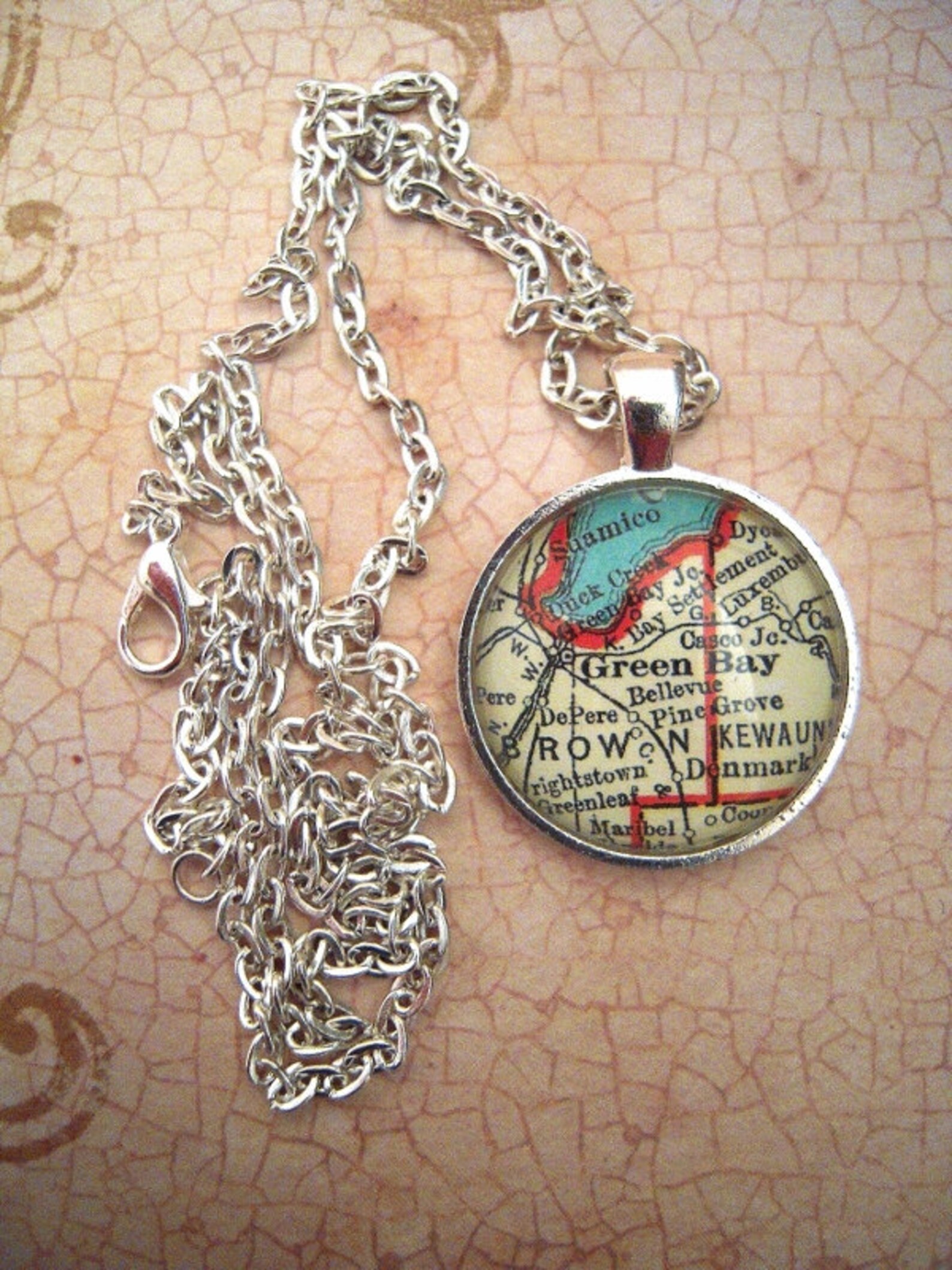 Custom Map Jewelry Green Bay Wisconsin Vintage Map Pendant