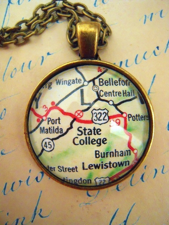 Custom Map Jewelry State College Penn State University Etsy