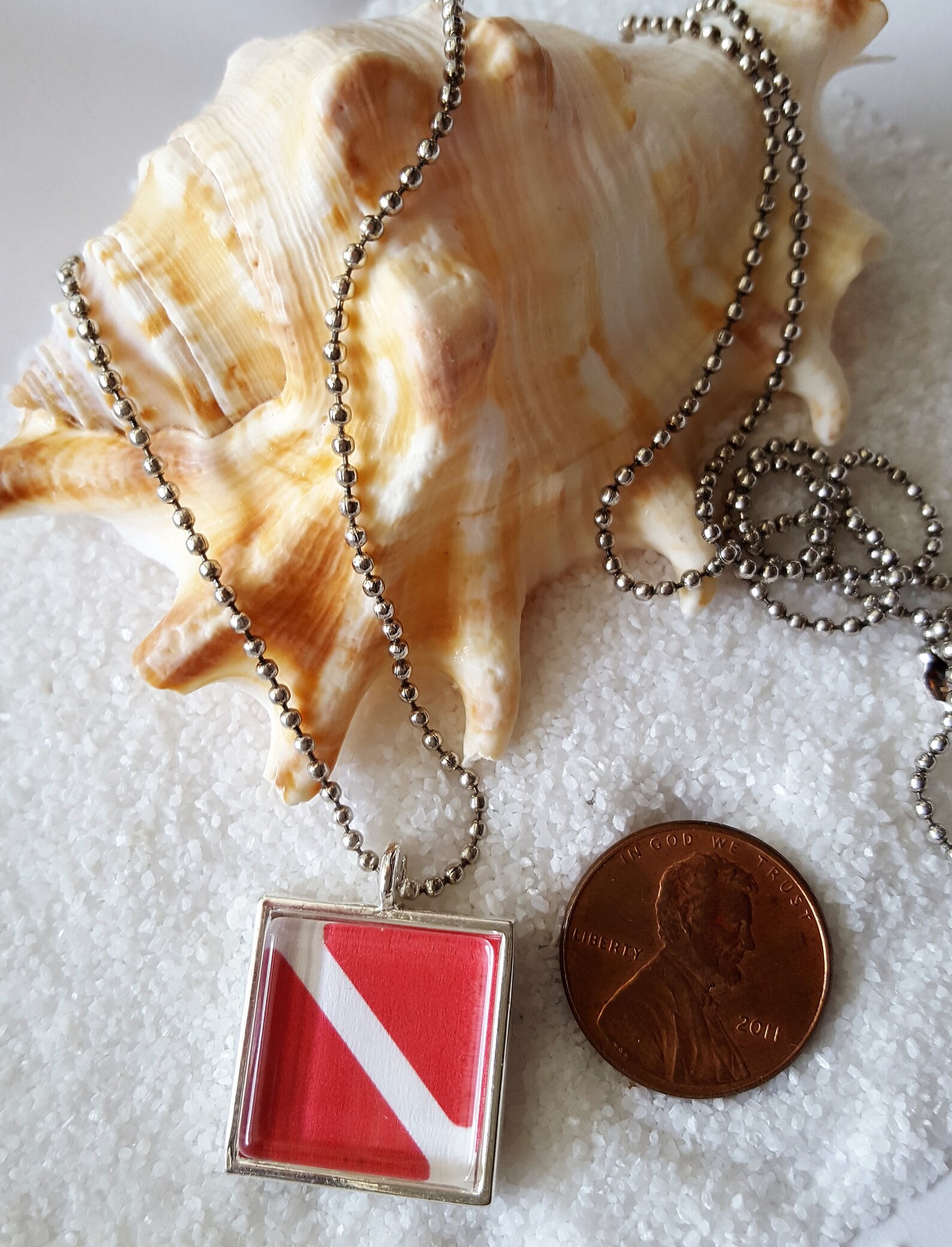 Dive Flag Pendant Necklace Silver Micro Chain Nautical Sailing Etsy