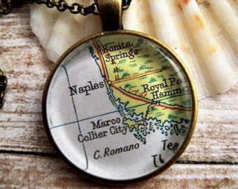 Naples Florida Marco Island Florida Map Jewelry Map Pendant Necklace Personalize Custom Map Necklace Jewelry Bridesmaids Wedding Gift Ideas