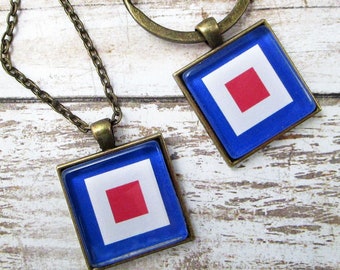 Custom 1" Signal Flag Key Chains or Pendant Necklaces Nautical Personalized Keychains Jewelry Charms Sailing Cruising Military Gift Ideas