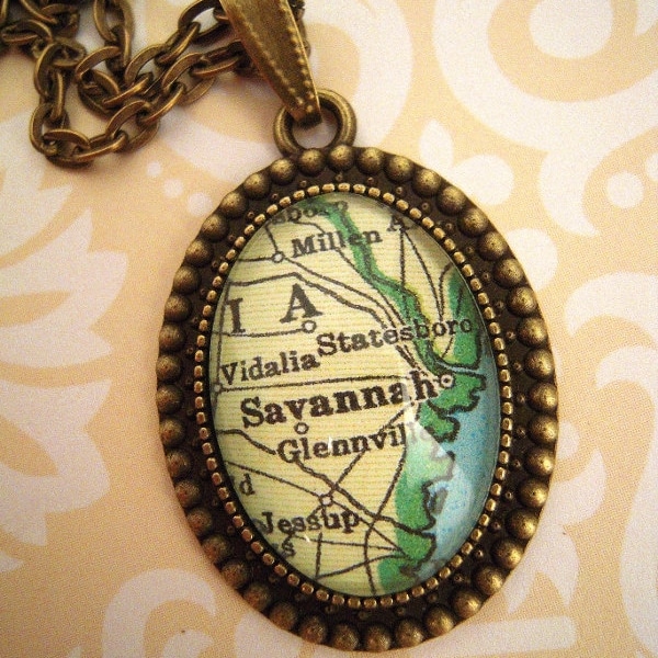 Savannah Georgia Jewelry Map Jewelry Vintage Map Pendant Necklace, Personalize Map Jewelry, Map Cuff Links, Groomsmen Gifts