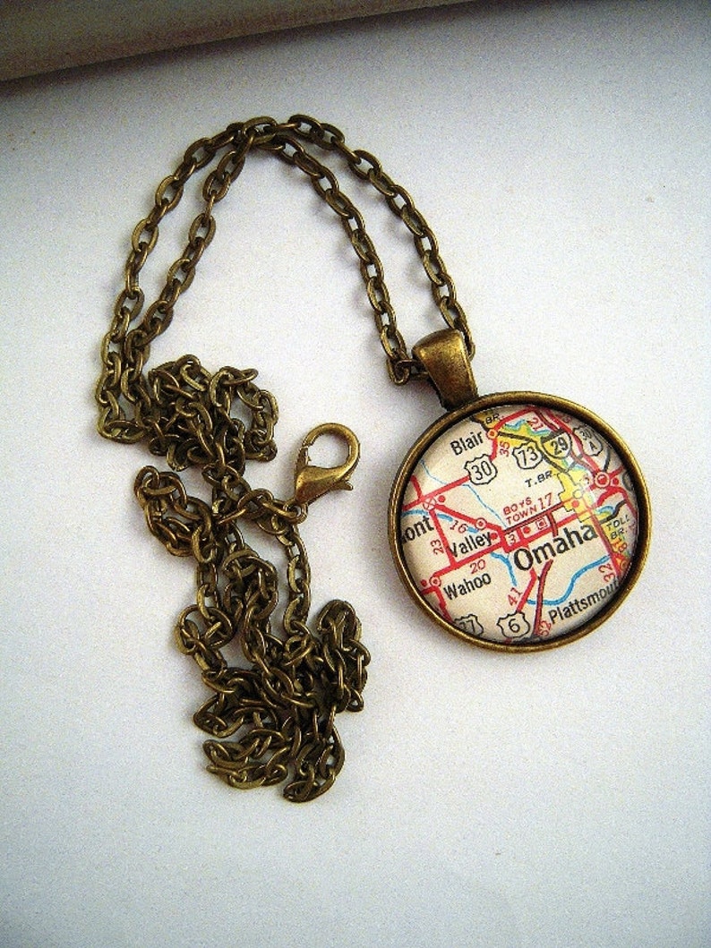 Custom Map Jewelry Omaha Nebraska Vintage Map Pendant Etsy