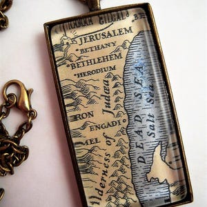 Custom Map Jewelry, Bethlehem Jerusalem Judea Dead Sea Israel Vintage Map Pendant Necklaces Personalize Map Jewelry Map Gift Ideas