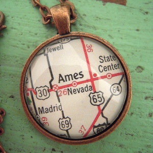 Iowa State University Custom Map Jewelry Ames Vintage Map Pendant Necklace, Personalize College Student Gift Ideas