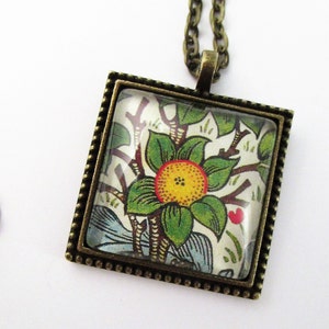 William Morris Arabesques With Orange Tree Fruit Floral  Pendant Necklace Arts Craftsman Deco Mission Style Design Vintage