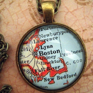 Custom Map Jewelry, Boston Massachusetts Vintage Map Pendant Necklace, Personalize Map Jewelry, Map Cuff Links, Groomsmen Gifts