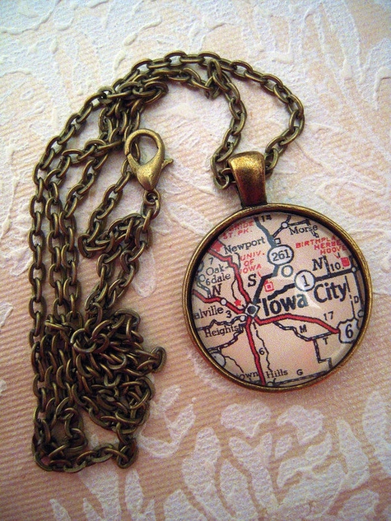 University of Iowa Custom Map Jewelry Iowa City Iowa Vintage Etsy