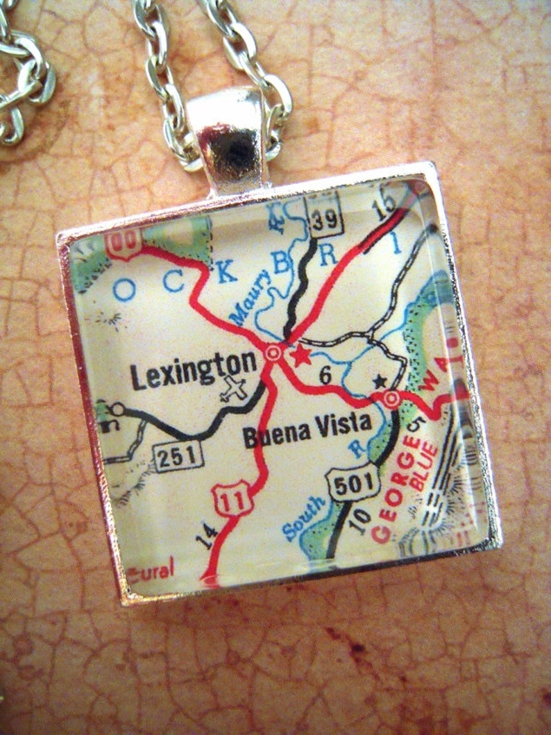 Lexington Virginia Custom Map Jewelry Buena Vista VA Vintage Etsy