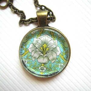 William Morris Floral Glass Pendant Necklace Arts and Crafts Craftsman Jewelry Art Deco Mission Style Design Bungalow