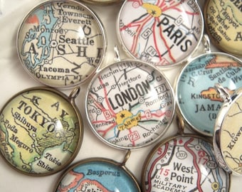 Custom Map Pendant, Travel Charm Necklace, Personalized Location Jewelry