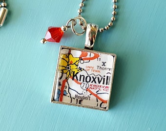 University of Tennessee Knoxville Map Pendant Necklace Custom Map Jewelry Silver Gift Ideas Personalized Bridesmaids Graduation 3/4"