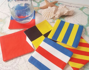 Nautical Signal Flag Coasters 100% Cotton Twill You Choose Letters & Numbers Sailing Yachting Deep Sea Diving Navy Military Gift Ideas