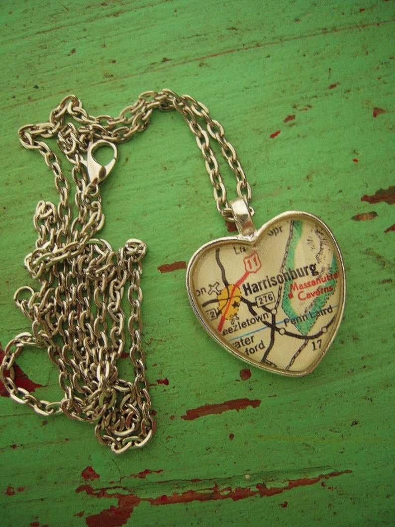 Custom Map Jewelry Harrisonburg Virginia Vintage Heart Shape Etsy