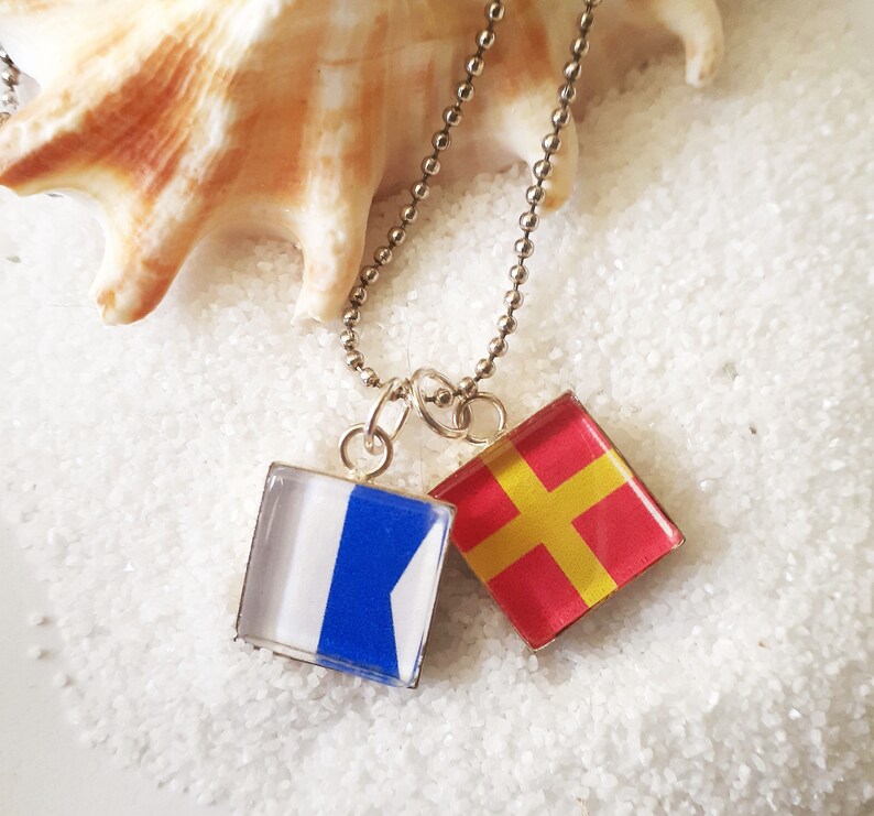 Custom 1/2 Signal Flags Necklace Charms Nautical Jewelry Etsy