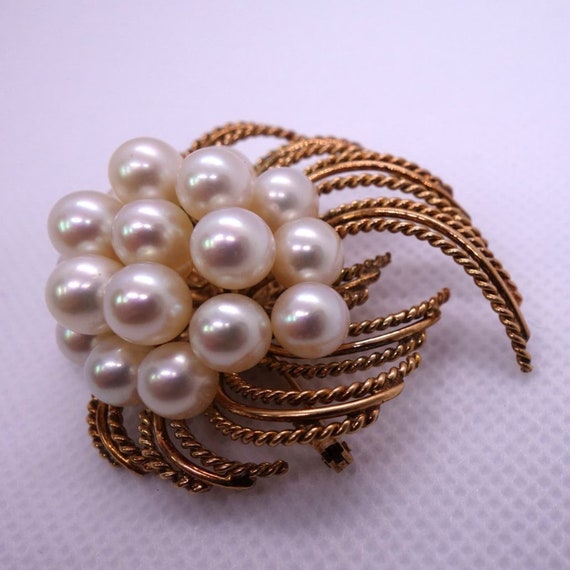 14KT GOLD & 17 Real Cultured Pearls f/ Japan on V… - image 9