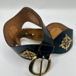 VERY RARE Black Calderon Belt Italian Leather Medallion 80 display picture 3