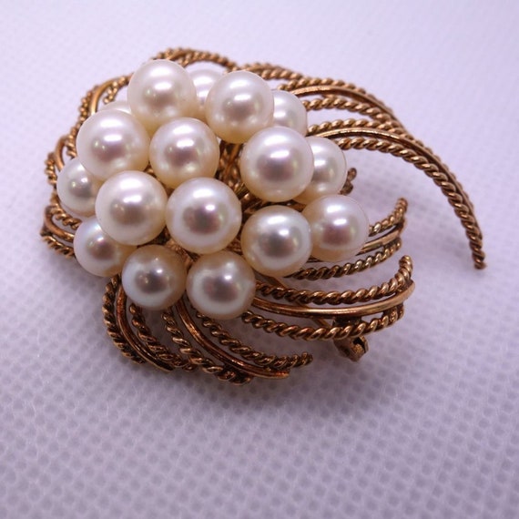 14KT GOLD & 17 Real Cultured Pearls f/ Japan on V… - image 7