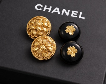 Authentic Chanel Buttons Lot of Four: 2 Basketweave + 2 Lucky Clover ~17 & 24 mm