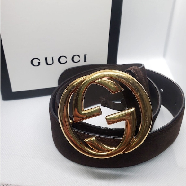 RARE Authentic Gucci Blondie Brown Suede Interlocking G Belt Sz 28 + COA & BOX!