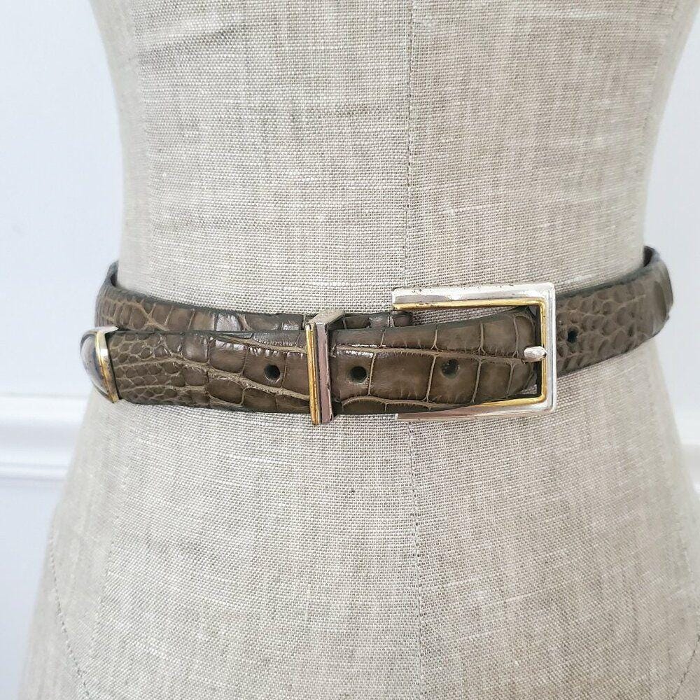 Vintage W by Worth Crocodile Leather Belt: Olive Green, Size  display picture 1