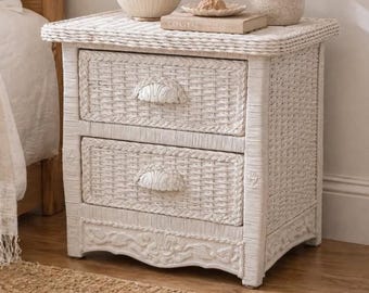 Vintage Pier 1 Jamaica Collection White Wicker Nightstand / Bedside Table MINT CONDITION!