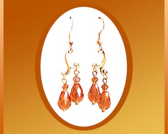 Honey Topaz AAA Crystal Briolette Teardrop Earrings, Gold Tierra-Cast Pewter Chandelier Findings, You Choose Your Favorite Earring Tops