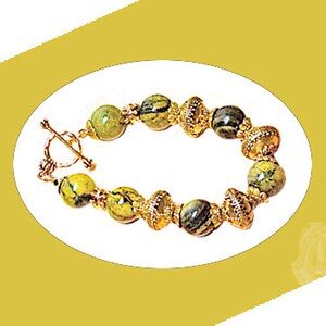 Yellow Green Black Afghanistan Jasper 20 Necklace, 8 Bracelet, Gold Pewter Fancy Spacers, TierraCast Gold Pewter Toggle Clasps, Stunning Bracelet